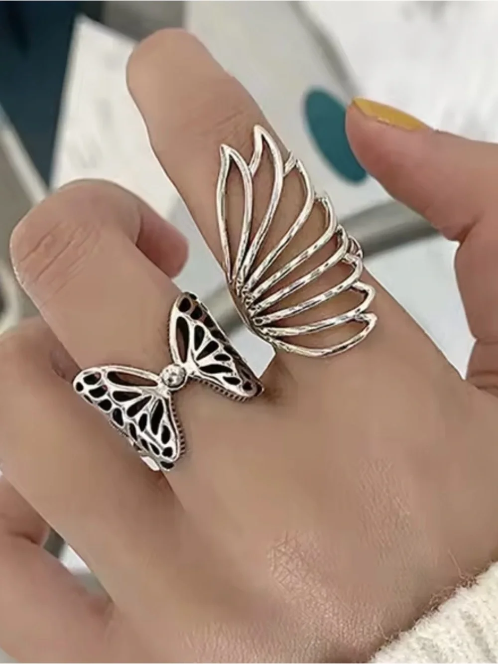 Sterling Silver Butterfly & Wing Open Ring - Silver - Picture 1 of 1